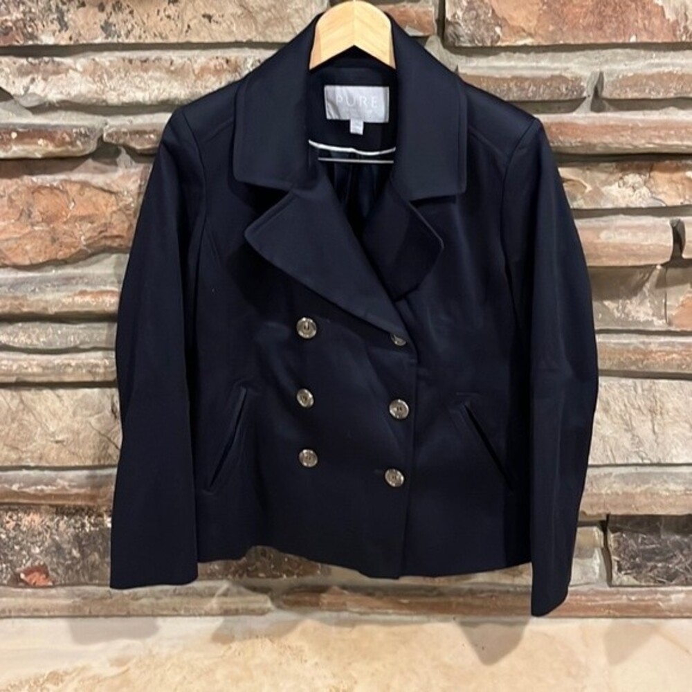 Pure Collection Navy Cotton Canvas Peacoat Double Breasted